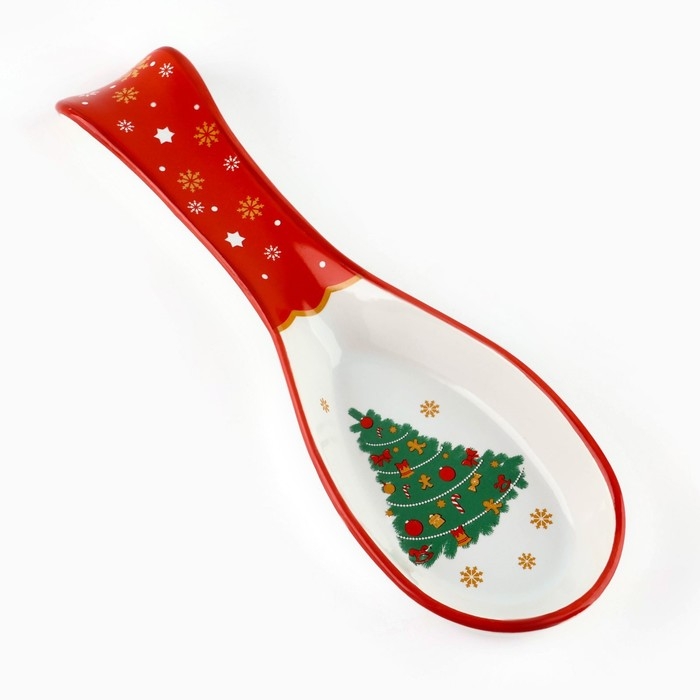 Новый год! Подставка новогодняя керамическая под ложку &laquo;Пряничные человечки&raquo;, 7 х 22.3 см, цвет белый