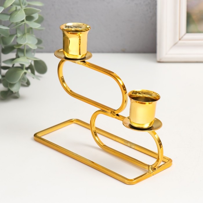 Подсвечник металл на 2 свечи Подсвечник металл на 2 свечи "Овалы" d=2,3 см золото 6х15х11 см