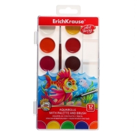 Акварель 12 цветов, ErichKrause ArtBerry, с УФ-защитой, палитра и кисть, пластик, европодвес
