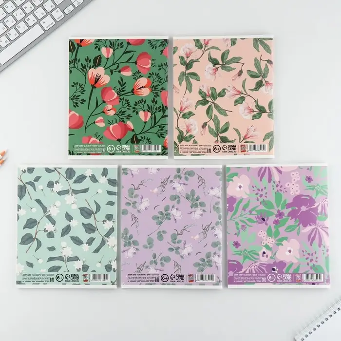 Тетрадь в клетку, 48 л., А5, на скрепке, блок №2 &laquo;Цветы&raquo; МИКС