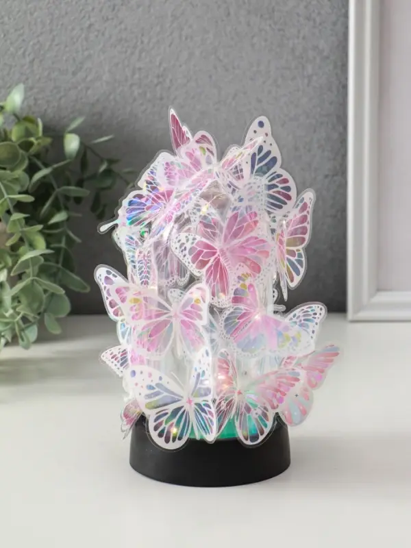 Сувенир пластик "Бабочки на колбе" LED 2хAG13 + наклейки бабочки 8,5х8,5х15 см