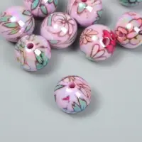Бусины для творчества акрил "Цветочки на розовом" МИКС 1,6х1,6х1,6 см