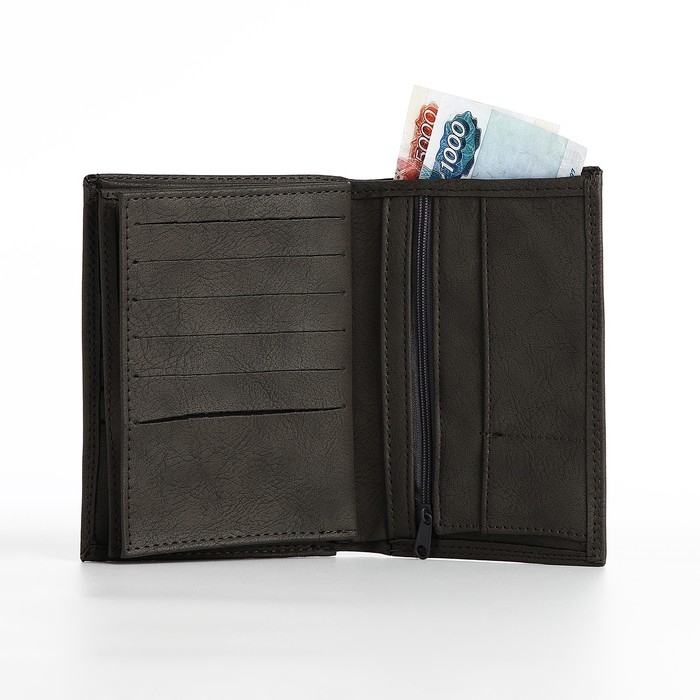 Портмоне мужское без застёжки, 3 в 1, отдел автодокументов, паспорта, карт, купюр, цвет серый Портмоне мужское без застёжки, 3 в 1, отдел автодокументов, паспорта, карт, купюр, цвет серый