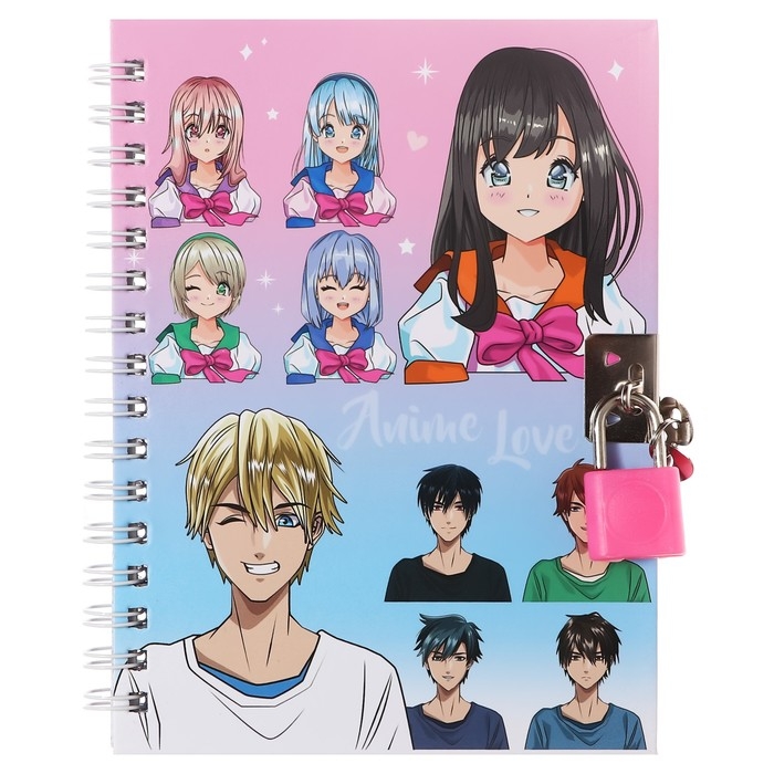 Набор подарочный Mazari "АНИМЕ", в комплекте: блокнот (17,5 x 19,5 см, 48 листов в клетку, с замочком, 70г/м2), ручка шариковая синяя автоматическая 0,7 мм