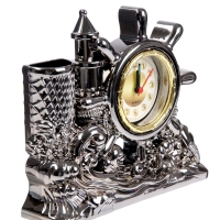 Часы настольные - органайзер для канцелярии будильник &laquo;Штурвал&raquo;, 14&times;17&times;4 см