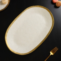 Блюдо фарфоровое сервировочное Magistro Poursephona, 37&times;24 см, цвет бежевый