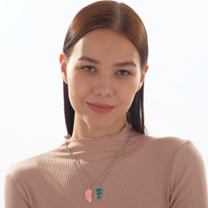 Кулоны &laquo;Неразлучники&raquo; пара сердец, цвет розово-голубой в серебре, 45 см