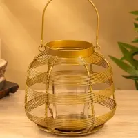 Подсвечник фонарь со стеклянной колбой 19х19х18 см, d 7,5 см, металл, цв. золото