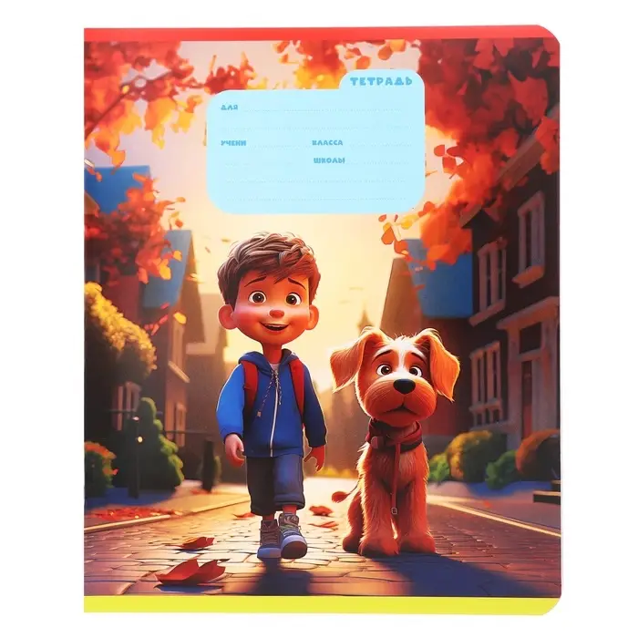 Тетрадь 12 листов в крупную клетку на скрепке "Друзья", обложка мелованный картон, ВД-лак, МИКС