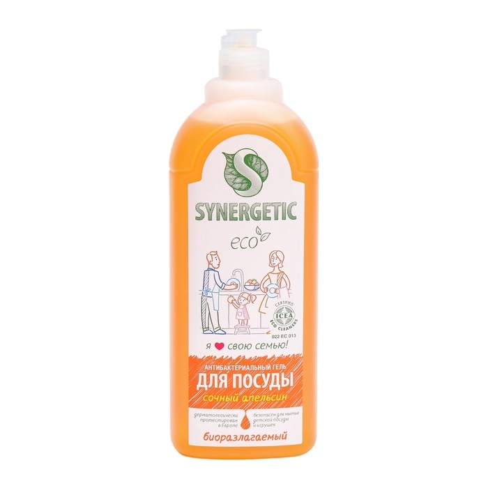 Средство для мытья посуды Synergetic "Апельсин", с антибактериальным эффектом, 1 л