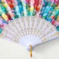 Веер пластик, текстиль "Россыпь цветов" МИКС широкие лопасти 23 см