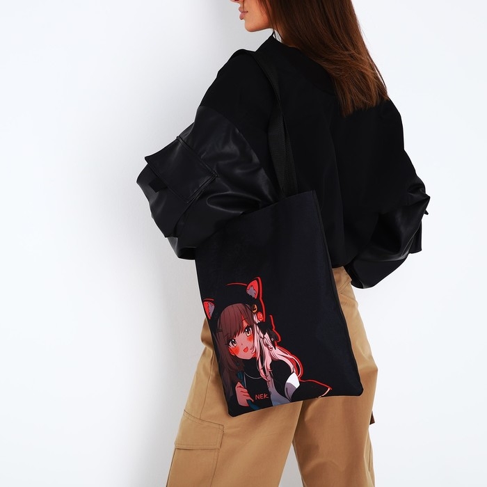 Шопер шопер &laquo;Аниме девочка&raquo;, 35х0.5х40 см, отдел без молнии, без подклада, чёрный