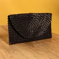 Сумка клатч плетёная из пальмового листа, 28&times;16&times;2 см, чёрная
