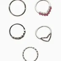 Набор колец 5 шт "Новый стиль" сердца,бесконечность, р-р МИКС, цвет бело-розовый в серебре   1093709