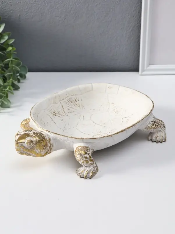 Подставка интерьерная полистоун "Черепаха" белая с золотом 28х19х5 см