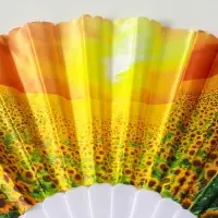 Веер пластик, текстиль "Подсолнухи" МИКС широкие лопасти 23 см