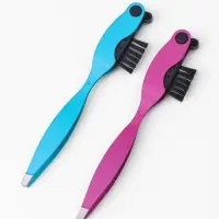 Щеточка и пинцет д/бровей и ресниц складная 10,5см металл/пластик МИКС пакет QF