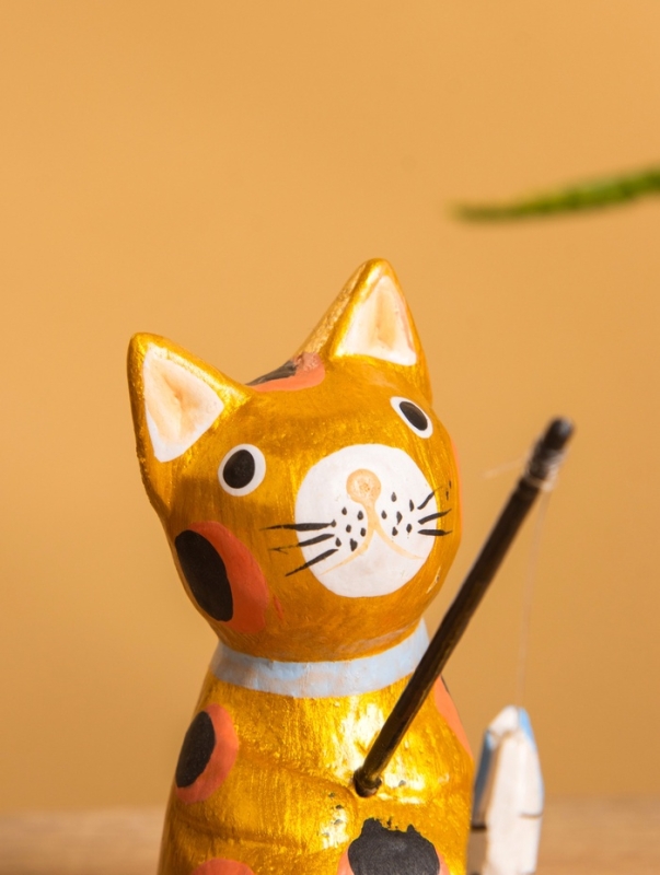 Сувенир &laquo;Кот рыбак&raquo;, 3&times;6&times;7 см, дерево, золотой