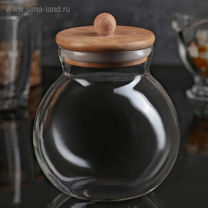 Банка стеклянная для сыпучих продуктов с бамбуковой крышкой &laquo;Бамбук&raquo;, 950 мл, 13&times;15 см