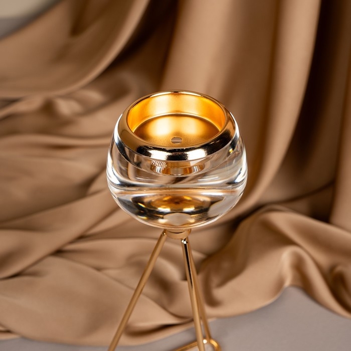 Подсвечник металл, стекло на 1 свечу &laquo;Изысканность&raquo; цвет золото 9.5 х 9.5 х 22.5 см