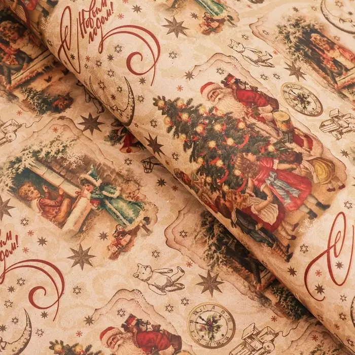 Бумага упаковочная новогодняя крафт бурый &laquo;Ретро&raquo;, 50&times;70 см
