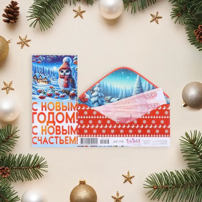 Конверт для денег &laquo;С Новым Годом! С Новым счастьем!&raquo;, 8.3&times;16.5 см