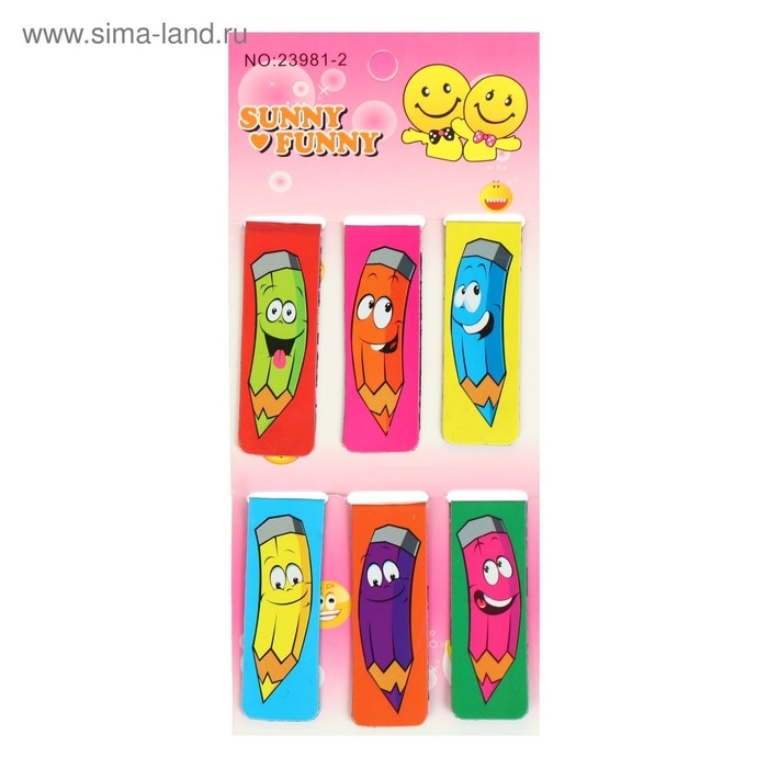 Набор закладок магнитных 6 штук "Веселый карандаш", Calligrata, ассорти