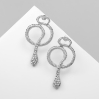 Новый год! Символ года 2025! Серьги со стразами &laquo;Змейка&raquo; петля, цвет белый в серебре