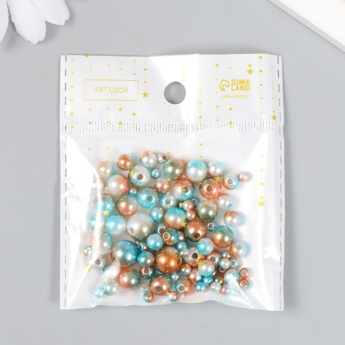 Бусины для творчества пластик "Круглые. Градиент. Русалка голубой крем" d=3-8мм, набор 10 гр   74595