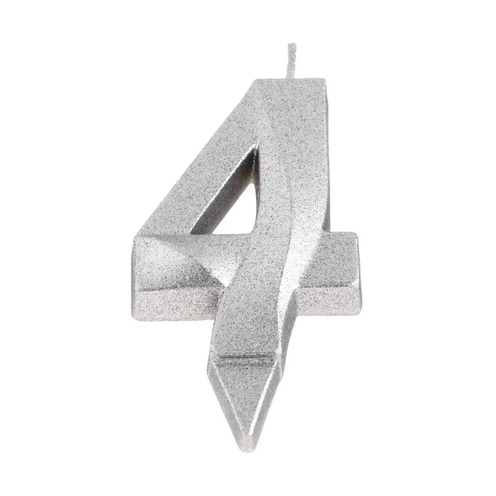 Свеча в торт &laquo;Цифра 4&raquo;, серебряная, 6.5 см
