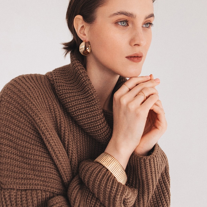 Серьги-кольца &laquo;Течение&raquo; поворот, цвет золото, d=3