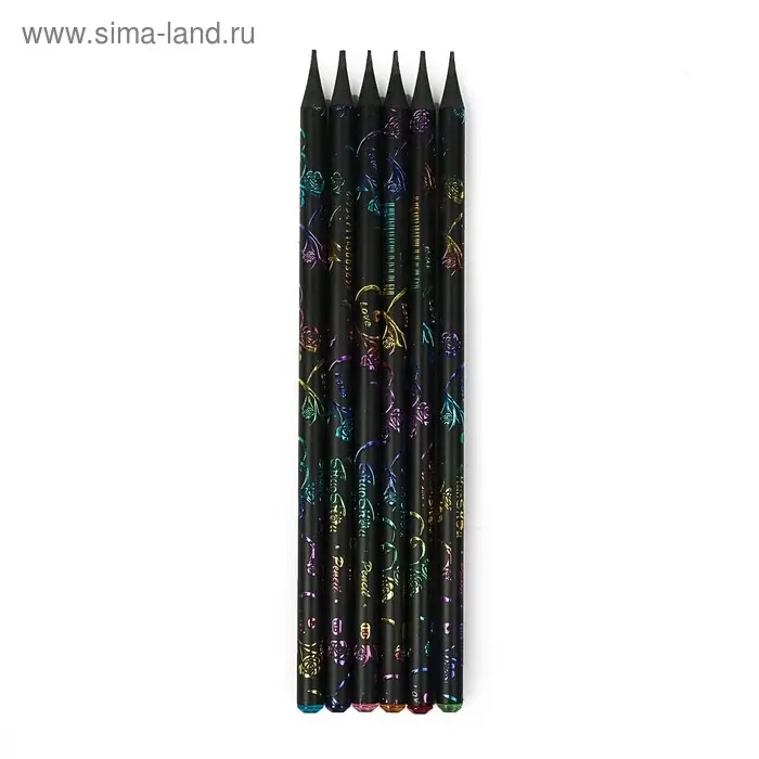 Карандаш чернографитный твёрдость HB, корпус чёрный с рисунком, заточенный, со стразой из акрила, МИКС