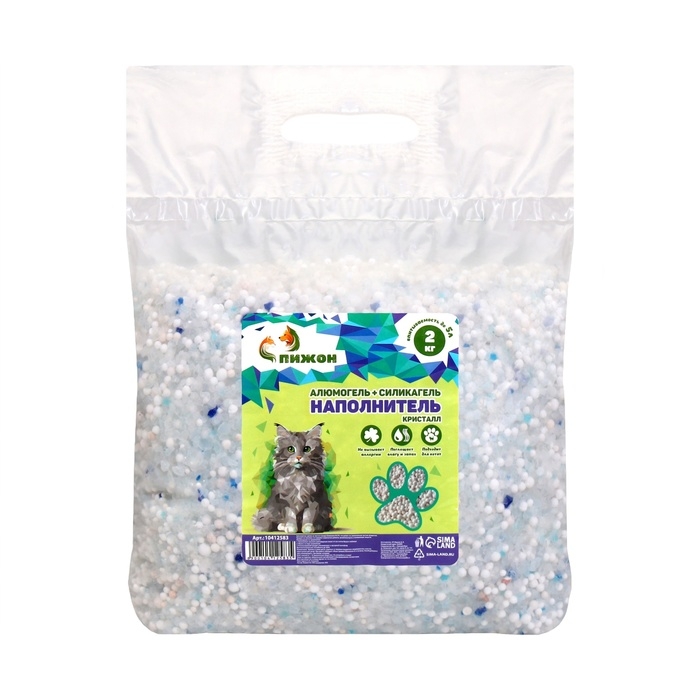 Наполнитель для кошачьих туалетов "Пижон", 1 кг Алюмогель + 1 кг силикагель кристалл до 5 л
