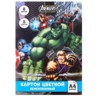 Картон цветной, А4, 8 листов, 8 цветов, немелованный, односторонний, в папке, 220 г/м², Мстители Картон цветной, А4, 8 листов, 8 цветов, немелованный, односторонний, в папке, 220 г/м², Мстители