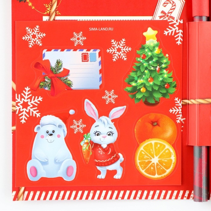 Подарочный набор новогодний &laquo;Северная почта&raquo;, блок бумаги 30 л, ручка синяя паста 1.0 мм и 5 шт наклеек