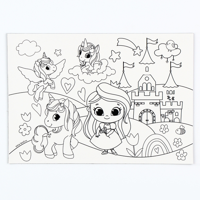 Магнит-раскраска многоразовая &laquo;Принцесса и сказочные Единорожки&raquo;, 14,8 &times; 21 см