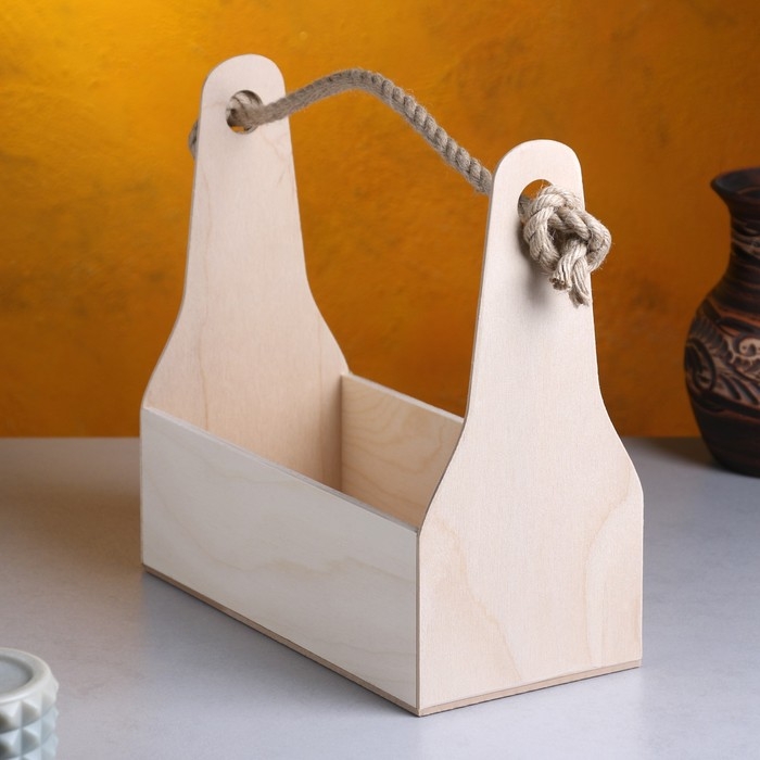 Кашпо деревянное 24×11×20 см Стелла Моно, ручка верёвка, натуральный Кашпо деревянное 24×11×20 см Стелла Моно, ручка верёвка, натуральный