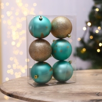 Шары ёлочные новогодние &laquo;Желания сбудутся!&raquo;, на Новый год, пластик, d=8, 6 шт., цвет тиффани и золотой