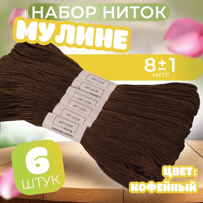 Набор ниток мулине №938, 8 &plusmn; 1 м, 6 шт, цвет кофейный