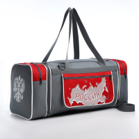 Сумка спортивная на молнии, с увеличением, 3 наружных кармана, длинный ремень, большой размер, цвет серый/красный Сумка спортивная на молнии, с увеличением, 3 наружных кармана, длинный ремень, большой размер, цвет серый/красный