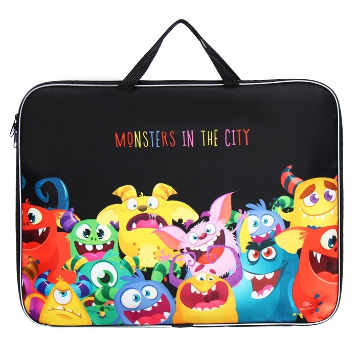 Папка для чертежей и рисунков А3, 470 х 350 х 20 мм, с ручками, текстильная, Calligrata Папка для чертежей и рисунков А3, 470 х 350 х 20 мм, с ручками, текстильная, Calligrata "Монстрики"