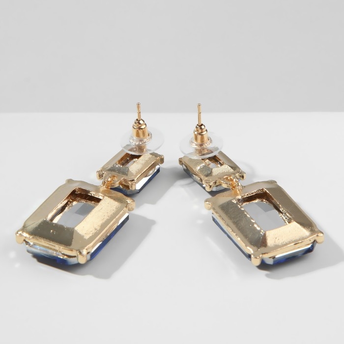 Серьги со стразами «Клео» классика, цвет синий в золоте Серьги со стразами «Клео» классика, цвет синий в золоте