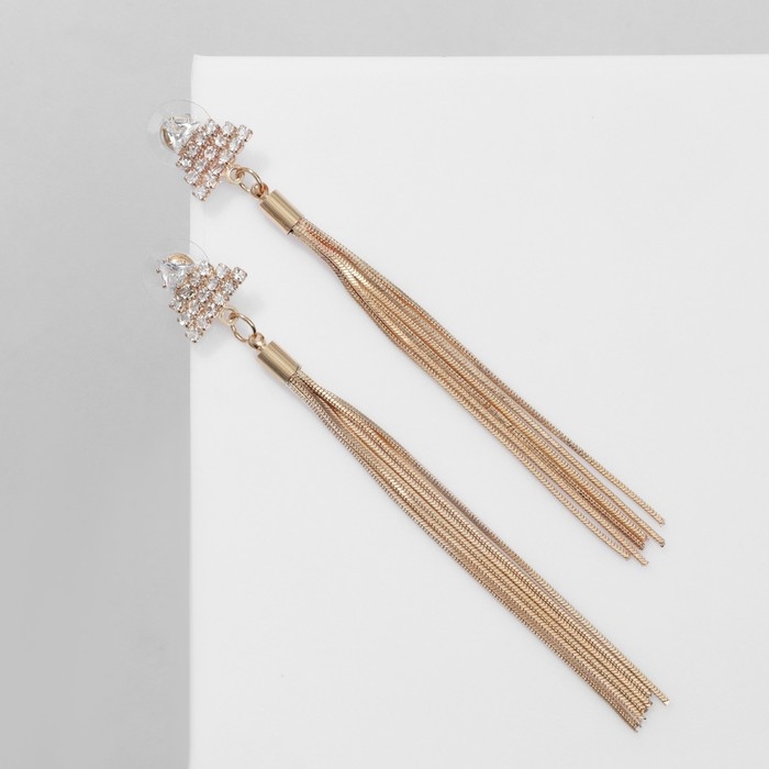 Серьги висячие со стразами &laquo;Одиссея&raquo; треугольник, цвет белый в золоте