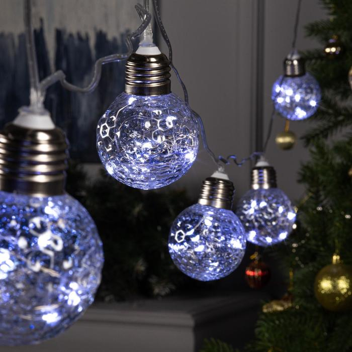 Гирлянда &laquo;Нить&raquo; 3 м с насадками &laquo;Лампочки шары&raquo;, IP20, прозрачная нить, 80 LED, свечение белое, 8 режимов, 220 В