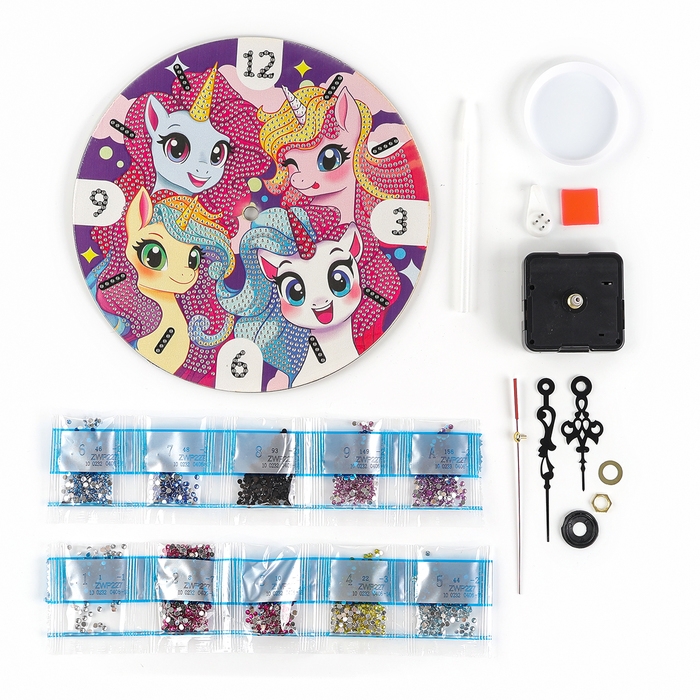 Алмазная мозаика для детей с частичным заполнением на часах &laquo;Единорожки&raquo;, 20 х 20 см