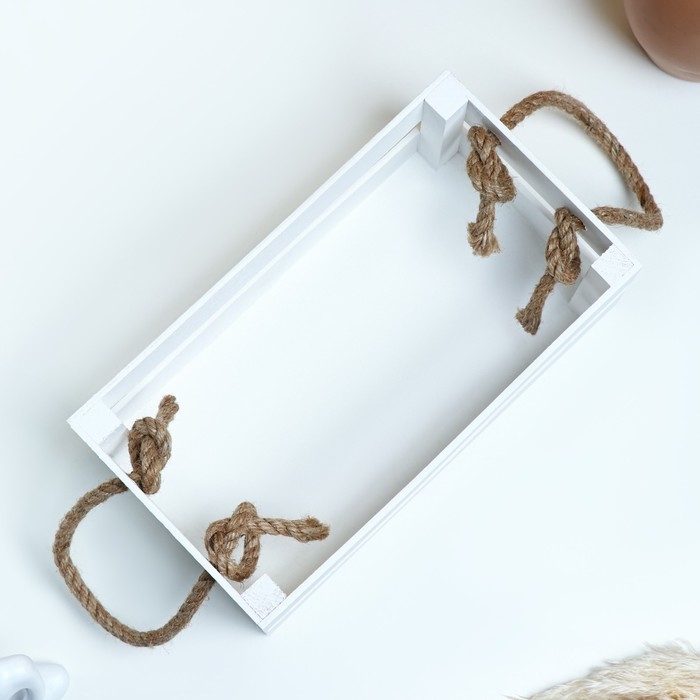 Кашпо деревянное 24.5×13.5×9 см Кашпо деревянное 24.5×13.5×9 см "Двушка Лайт" реечное, ручка верёвка, белый Дарим Красиво