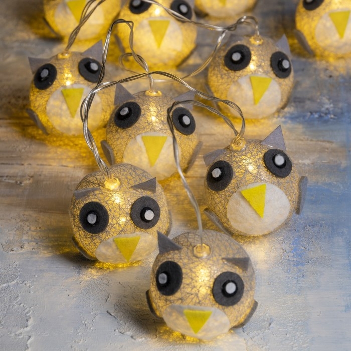 Гирлянда &laquo;Нить&raquo; 2 м с насадками &laquo;Сова&raquo;, IP20, прозрачная нить, 10 LED, батарейки AAх2 (нет в комплекте), свечение тёплое белое