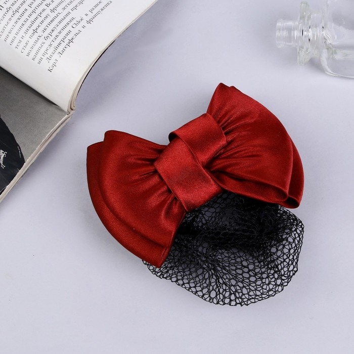 Заколка-автомат для волос Заколка-автомат для волос "Бантик" с сеточкой для пучка, d-10 см, бордо