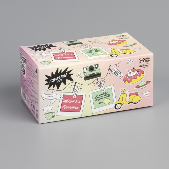 Гирлянда &laquo;Нить&raquo; 4.5 м с насадками &laquo;Прищепки&raquo;, IP20, прозрачная нить, 20 LED, свечение тёплое белое, 220 В