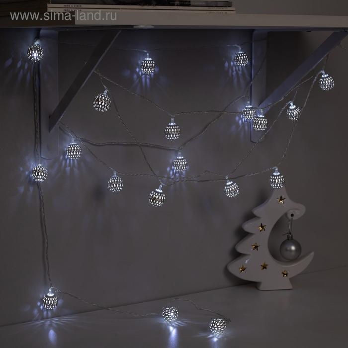 Гирлянда &laquo;Нить&raquo; 4 м с насадками &laquo;Шарик с узором&raquo;, IP20, прозрачная нить, 20 LED, свечение белое, 8 режимов, 220 В